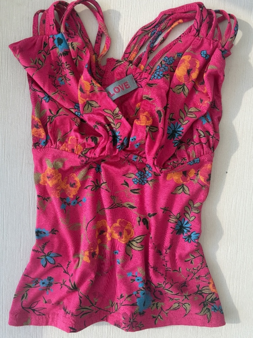 Y2K LOVE Hot Pink Floral Strappy Open Back Top XS S